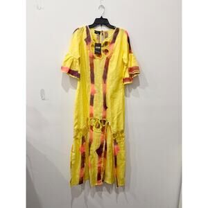 Myriam Arroyave Pattern Eyelet and Sequin Embellished Cover Up Dress Yellow S/M